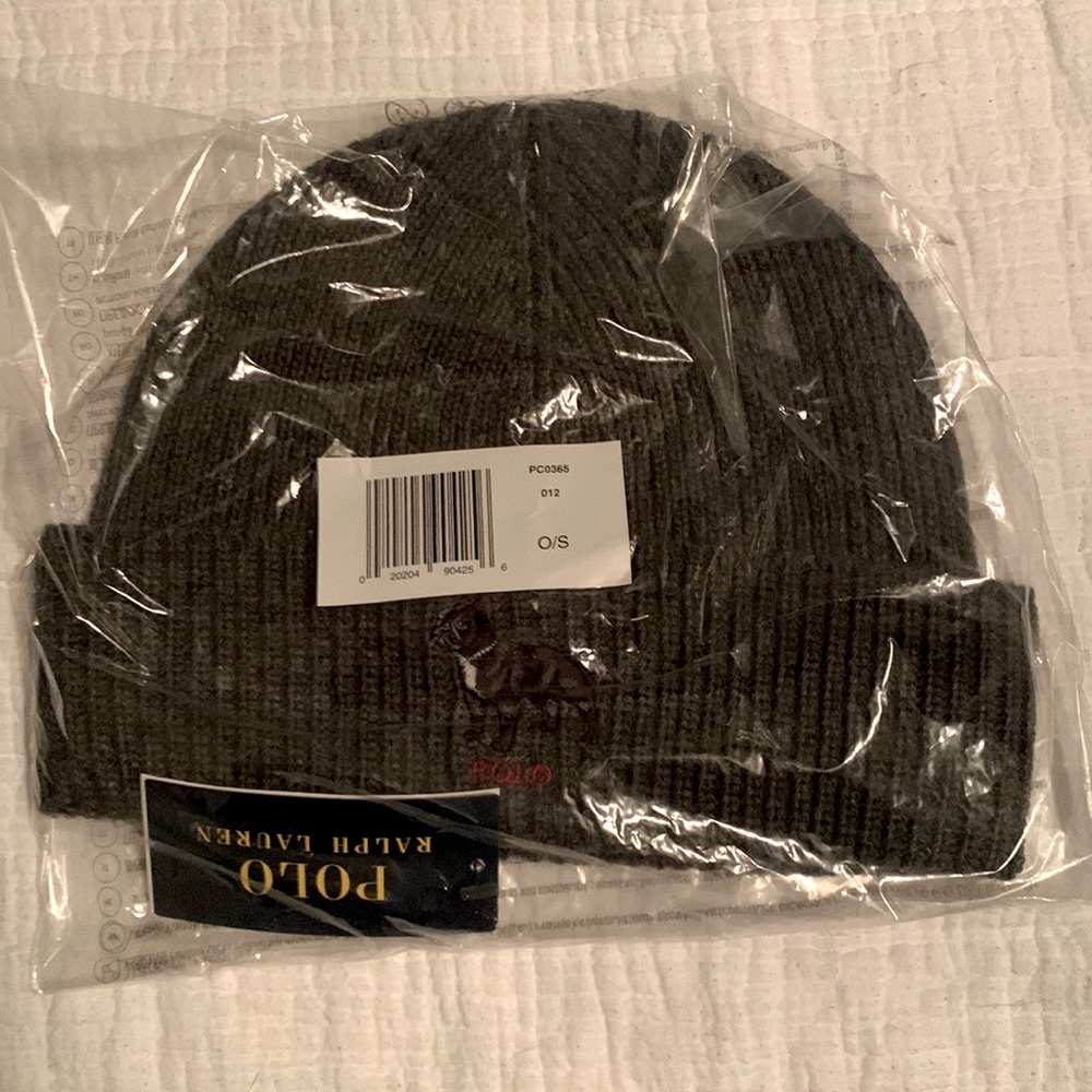 Polo Ralph Lauren Charcoal Grey French Bulldog Knit Beanie